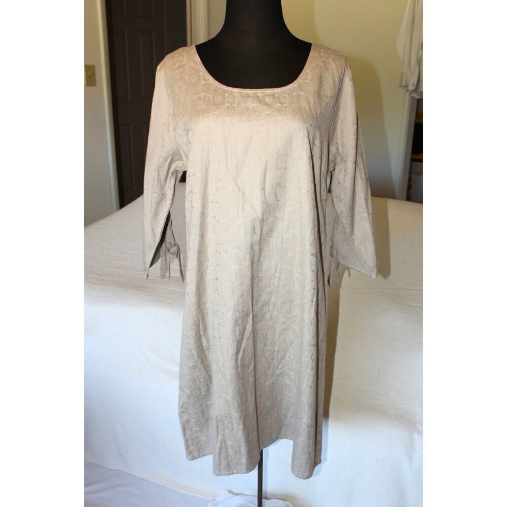 NWT Garnet Hill Midi Dress 10 Embossed Detail Tie Sleeves Cotton Blend modest